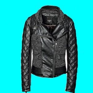BEBE RARE HOODED QUILTED FAUX Leather Moto Jack XL